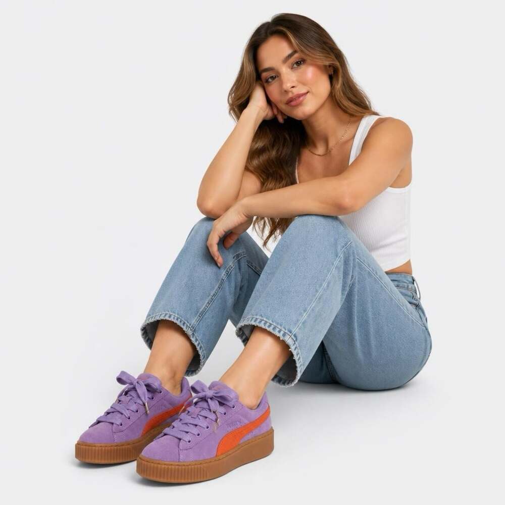 Puma Platform Trace Suede Sneakers Purple Orange - Picture 2 of 4